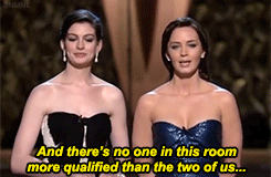 sorry-no-more-no-less:  Emily Blunt and Anne Hathaway present the Oscar for Best