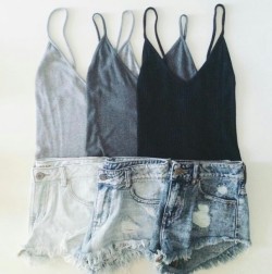 thestylexplorer:  Ribbed Knit Cami Top &gt;&gt; Blue Ripped Denim Shorts &gt;&gt;  