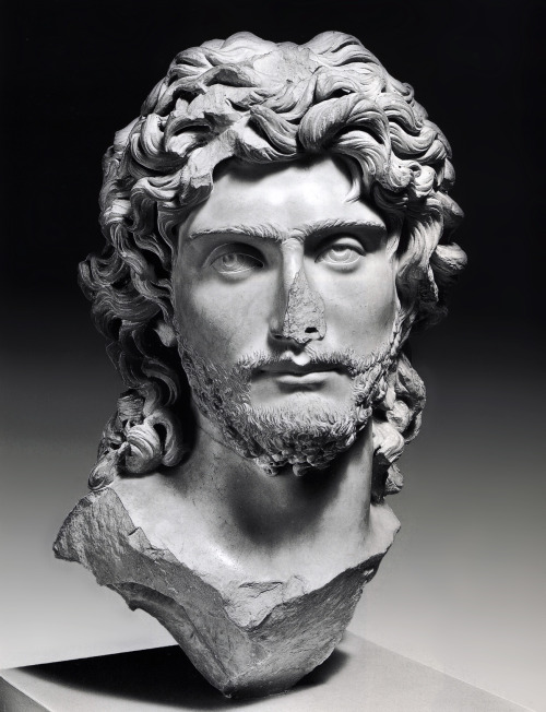 beardbriarandrose:Male portrait bust found in the theater of Dionysos, Athens; circa second century 