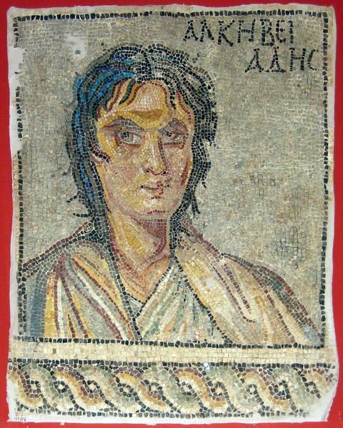 earlhamclassics:romegreeceart:A  mosaic depicting Greek statesman Alcibiades (450-405 BCE).  * date: