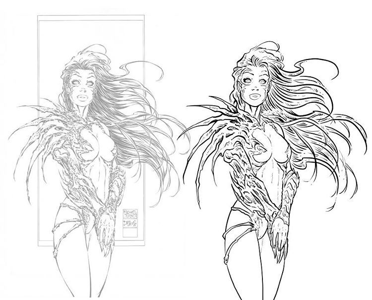 Out of practice. Decided to ink someone else’s art to get back in the swing, and chose Michael Turner’s Witchblade. #comics #inks @wacom @clip_studio #mangastudio #women #girls patreon.com/spburke
