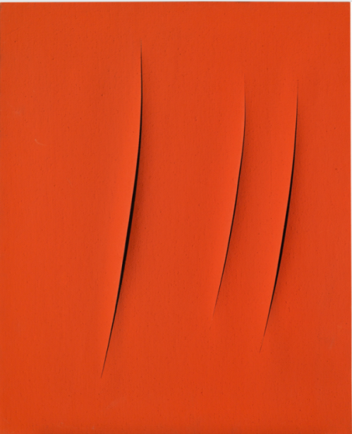 Lucio Fontana  b.1899 “Concetta Spaziale, Attese/ Concept Space, Expectations”, 1960 water paint on 