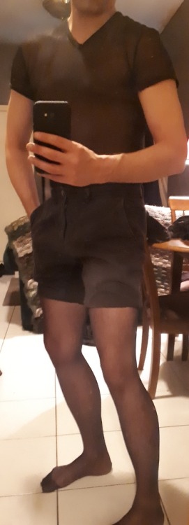 thephoseguy: Sheer shirt with ultrasheer 15 black hose and shorts Because when you look this great i