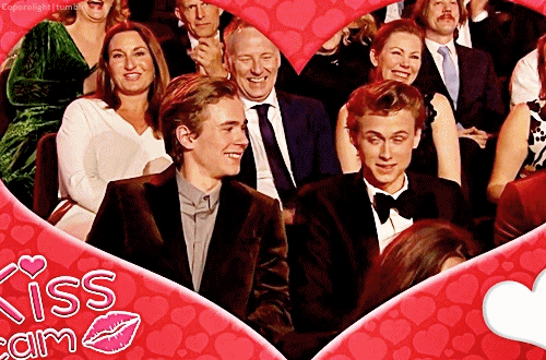 coporolight:Tarjei Sandvik Moe and Henrik Holm on the Kiss Cam at the Gullruten Awards