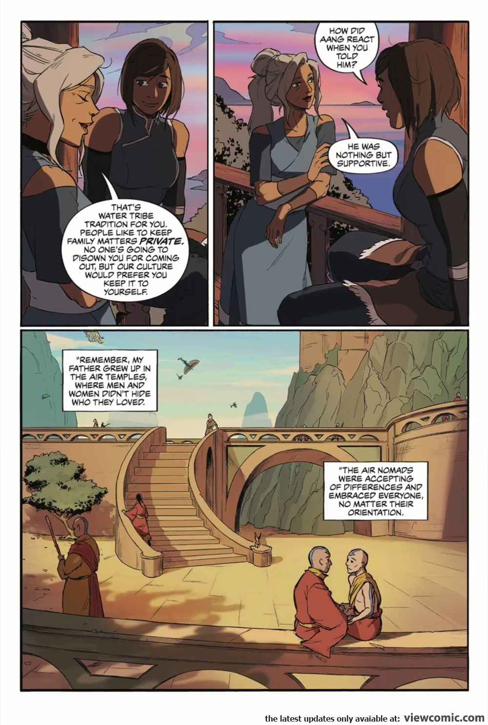 dysfunctionalpurpose:Kya, canonically a lesbian, tells Korra and Asami about same-sex