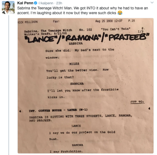 diversemovies:Kal Penn tweets out some of the racist scripts he read in his early days of acting.