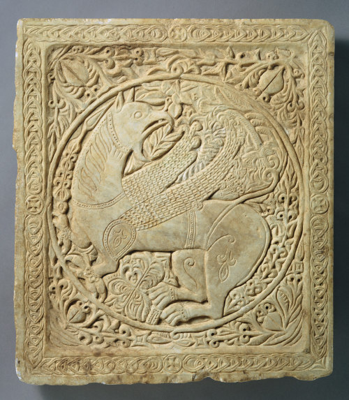 mediumaevum:Panel with a Griffin, 1250–1300, made in Greece or the Balkans, Byzantine, marble