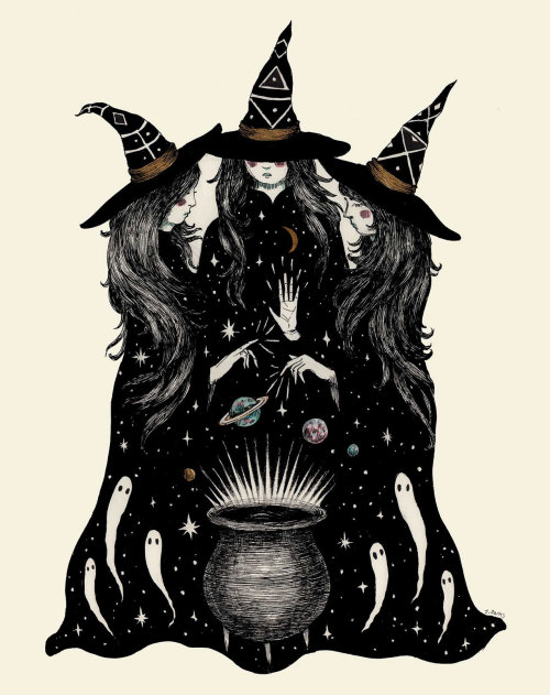Jennifer Parks aka Spectral Gardens (American, based Portland, OR, USA) - 3 Witches  Mixed Media