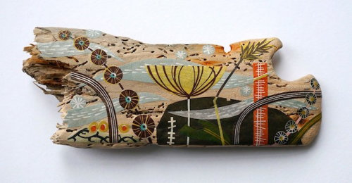 Driftwood collages by Angie Lewin 