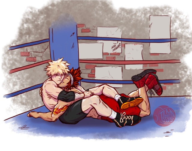 kirishima and bakugo, my hero academia au where they are boxers