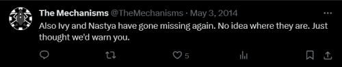 *bursts Forth From The Mechanisms Twitter Page With Screenshots Clenched Between My Teeth* A Humble Offering