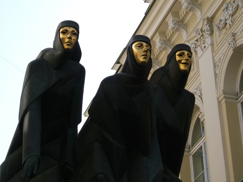 The Three Muses statue at the National Drama Theatre in Vilnius, Lithuania.