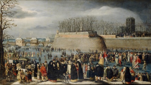 Carnival on ice at the Kipdorppoort moats in Antwerp by Denys van Alsloot, circa 1620