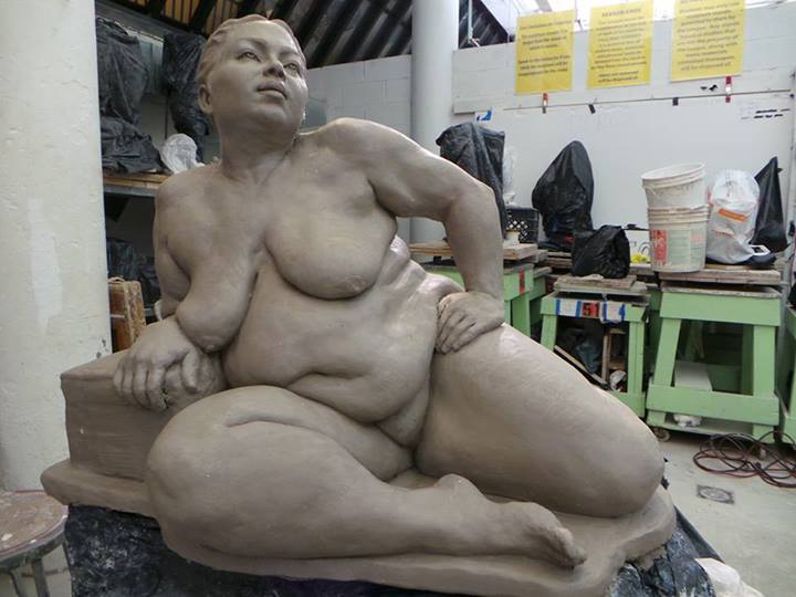 rosalarian:  uppityfatty:  This is a life-size pre-cast clay sculpture of a naked