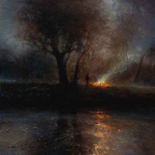 having-it-all:Brent Cotton  (1972 - ) Nightfall on Pond