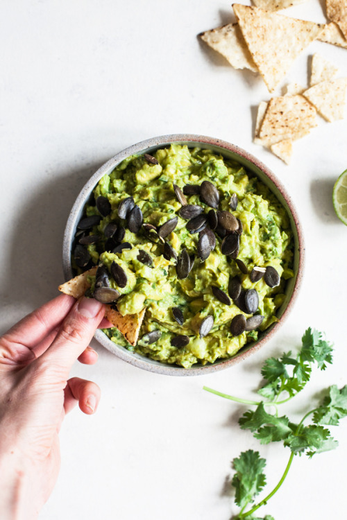 guardians-of-the-food:Guacamole with Toasted Pepitas and Chipotle Sauce
