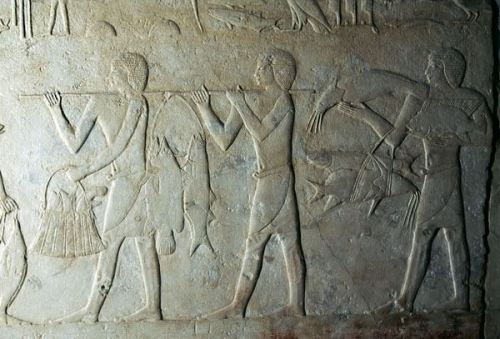 Relief with fish offering, Mastaba of Kagemni. Old Kingdom, 6th Dynasty, c. 2340 BC. Saqqara Necropo