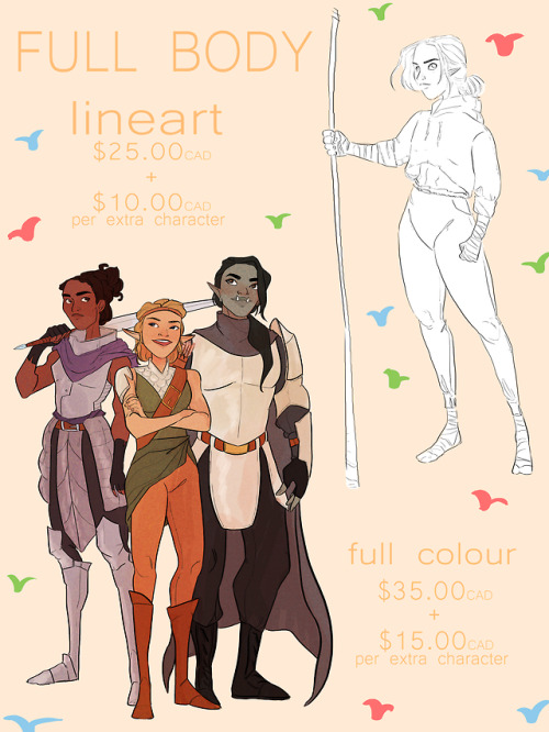 sophsarts: Hi everyone! I’m updating my commission prices, adding a lineart and half-body option!  A