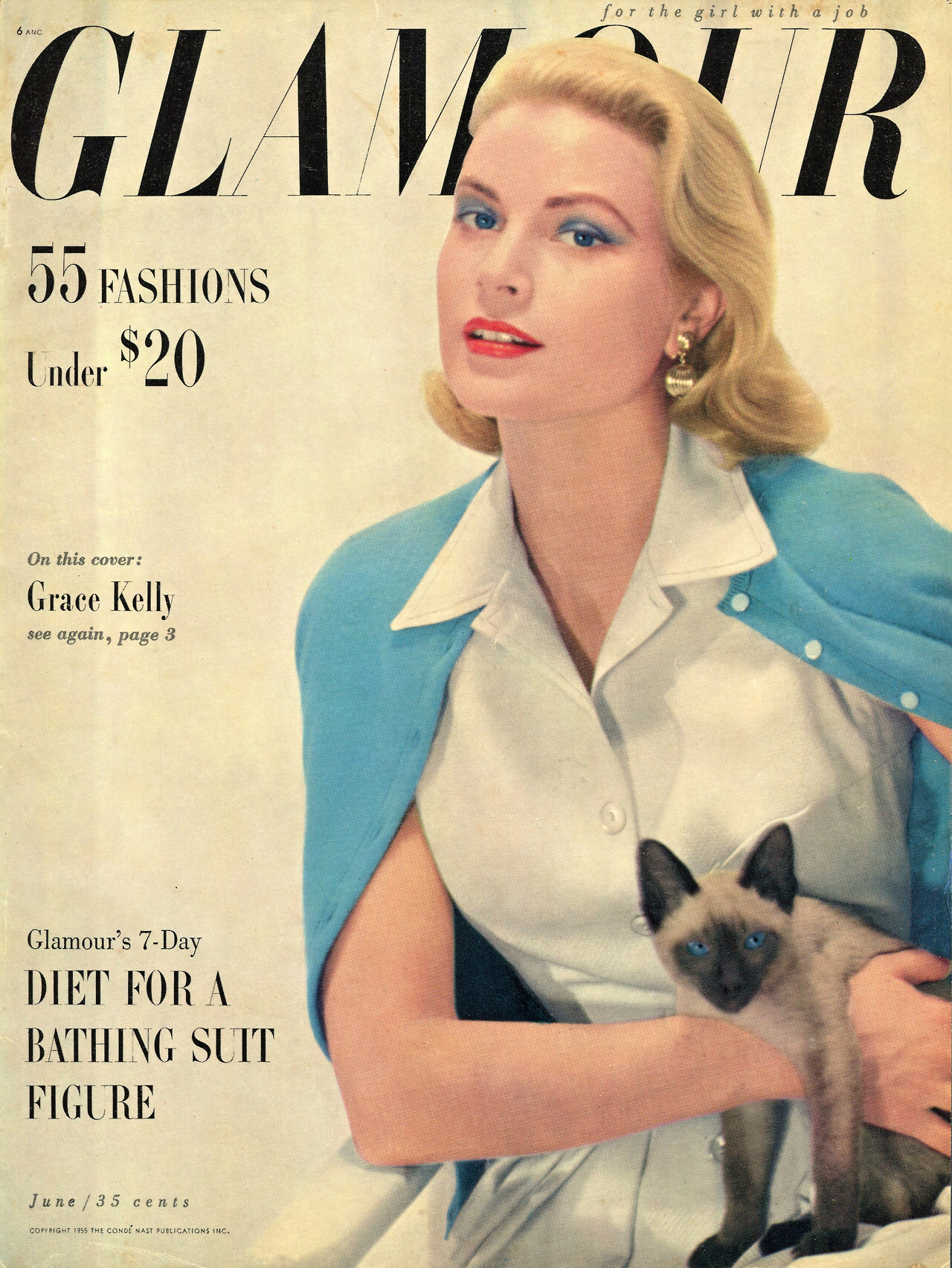 theniftyfifties:  Grace Kelly and friend on the cover of Glamour magazine, June 1955.