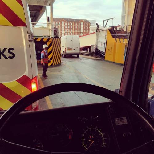 Waiting to drive off the ferry at Southampton! #horseboxhome #housebox #houseonwheels #horseboxcampe