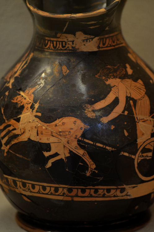 greek-museums:Archaeological Museum of Kerameikos:Chous with a young girl driving a charriot drawn b