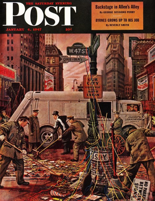 “Times Square Cleanup” art by Stevan Dohanos. Saturday Evening Post - January 4, 1947.