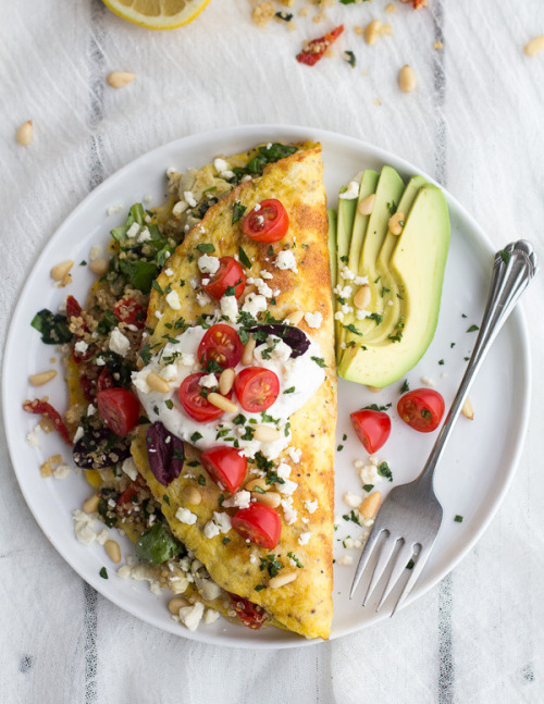 Greek Quinoa Omelettes with Feta and Tzatziki