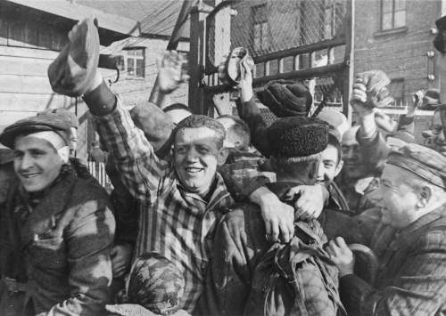 Prisoners of Auschwitz greet their liberators Poland, January 1945.  Belarusian State Archive of Doc