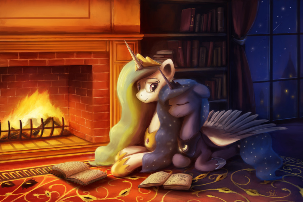 that-luna-blog:  By the Fireplace by AnticularPony Here we have Luna snuggling up