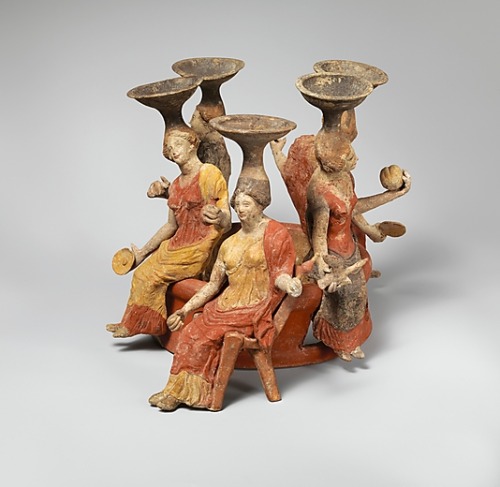 mini-girlz: Terracotta group of women seated around a well head Incense burners (Greek thymiateria) 