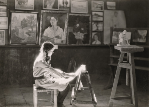 A student works at the Bezalel School of Arts and Crafts in Jerusalem, 1927.Photograph by Maynard Ow