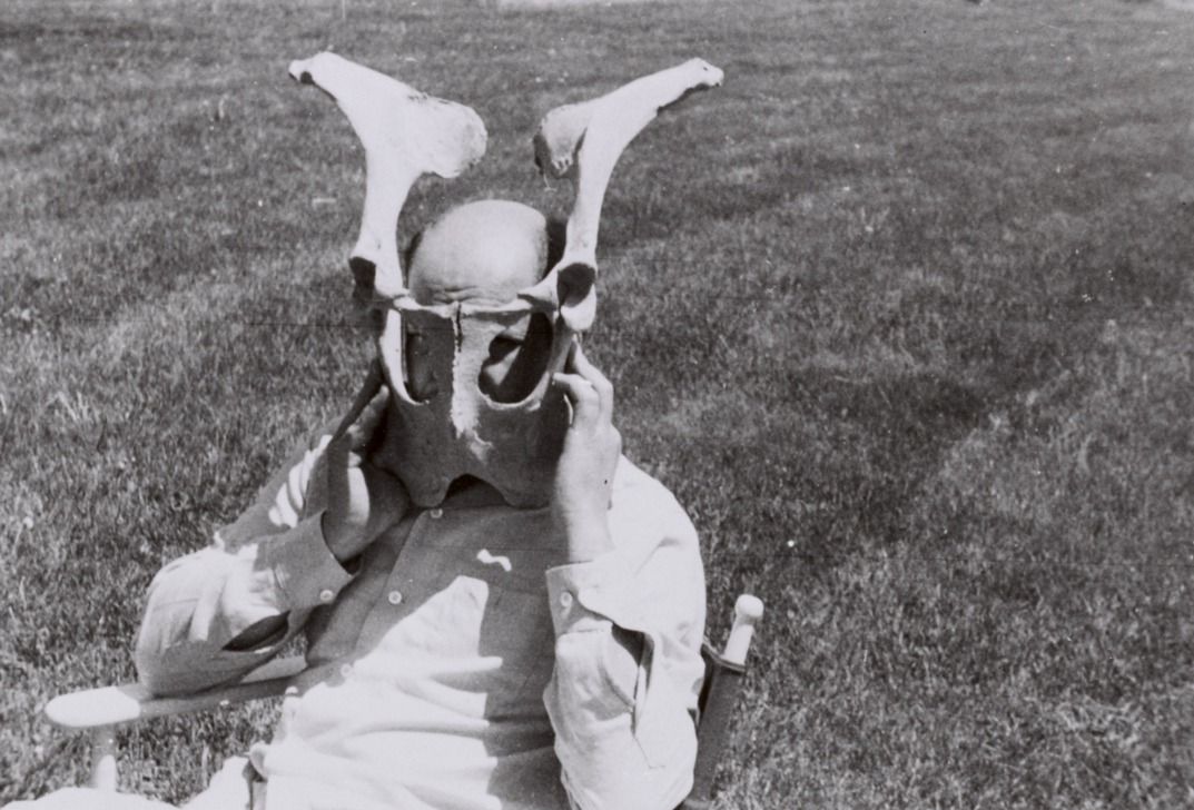 orwell: Jackson Pollock posing with animal bones in Springs, N.Y., circa 1950.  