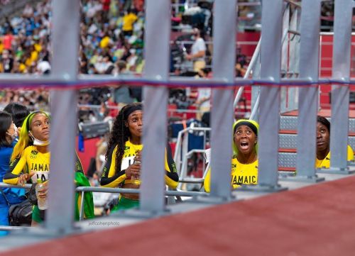 Team Jamaica, 4x100 meter relay gold, cheering on the Jamaican men’s team . Tokyo 2020 Olympics. . 