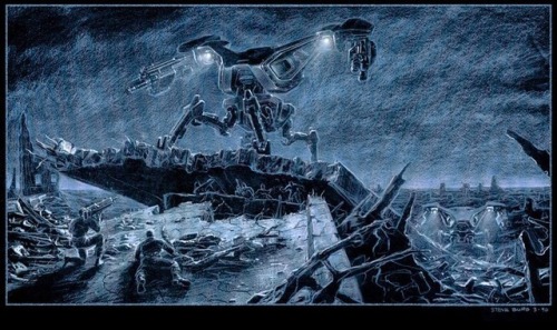 talesfromweirdland:Concept art for the first two Terminator films.