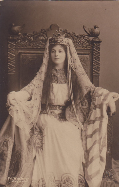 Edwardian Actress Wachner in Regal Theatrical Costume with Headdress&hellip;pre 1905