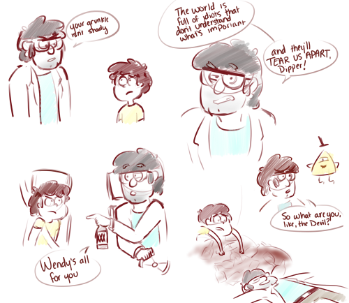 nessquito:  “Then we’re gonna go on even more adventures after that, Dipper. And you’re gonna keep your mouth shut about ‘em” some doodles inspired by this postFord and Dipper forever a hundred times 