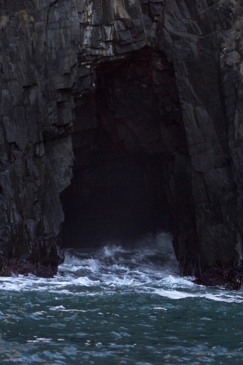 c6h14nightmares:OminousDolerite sea cave in the coast of Bruny Island, Tasmania. 