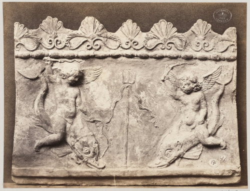 lespalimpsestes:Photograph by Louise Laffon, Bas-relief of two figures of Neptune in terra cotta, pa