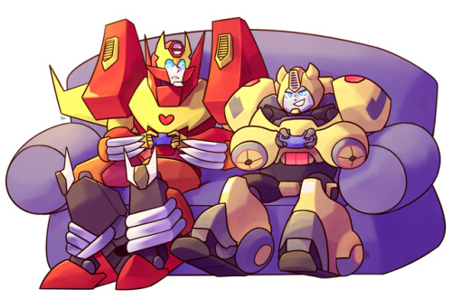 robotbandaids: A commission for @firephoenix8 of Bumblebee beatin Rodimus at video games! Thankyou s