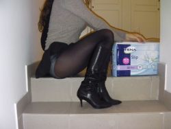 Plasticpantslove:    The Pretty Lady Tena Wears A Trouser Nappy Under His Skirt.the