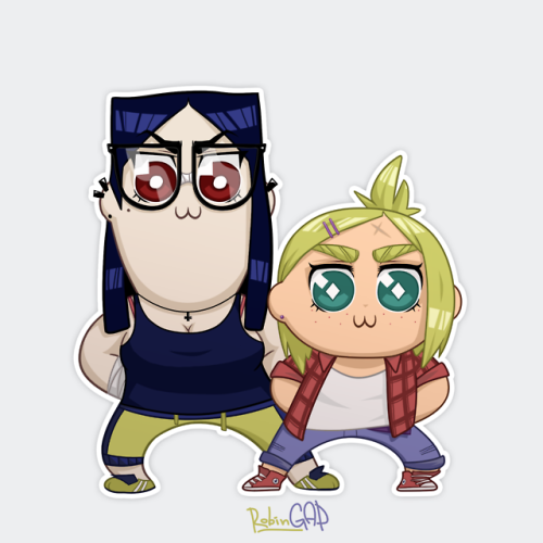 robingad:My characters Jina and Sam in pop team epic styleAnd a little collaboration with my friend 