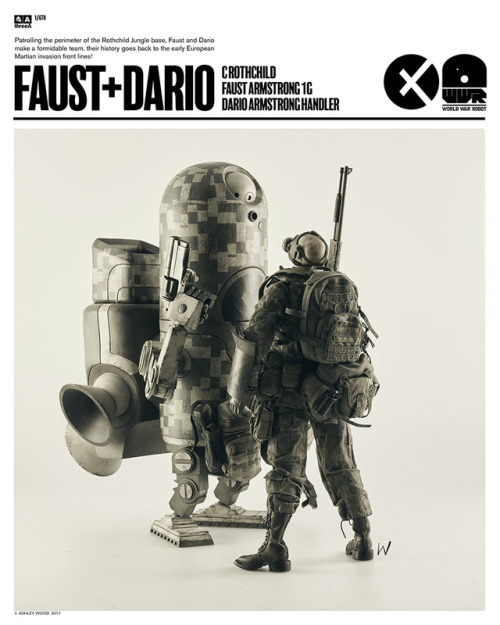 worldof3a:  1/6th scale WWR Dario and Faust Set, available right now and only at BAMBALAND.comWWR DARIO and FAUST 1/6th setWorld War Robot1/6th Collectible Figure SeriesDesigned by Ashley WoodWWR DARIO and FAUST 1/6th Set Includes:FAUST ARMSTRONG 1G 