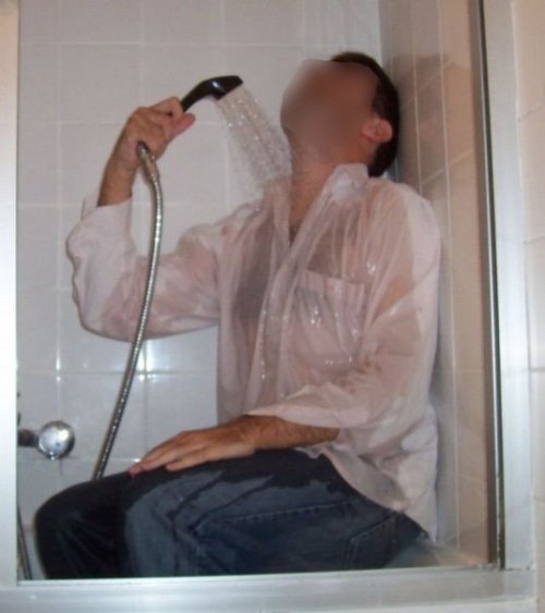  Some years ago, enjoying wetlook at the shower. 