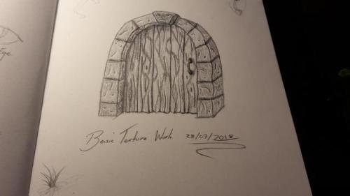 Did some quick texture study by drawing a wooden gate under a stone arch. Didn’t bother much with th