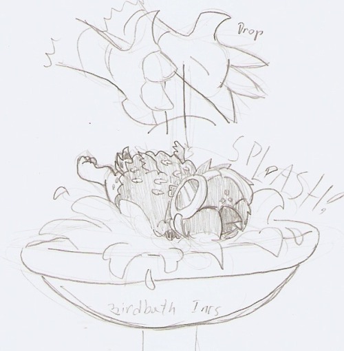 thedenofravenpuff:  Careful when you mix baby birbs with birdbaths. Especially the floofy kind.And that was the last M!A post! And good riddance, I was getting real tired of drawing bebi birb Puffling. Wanna do other stuff now. M!A Baby Gryphon - 10/10