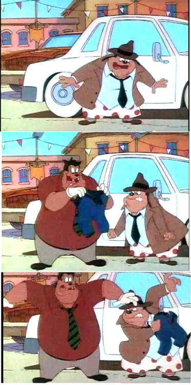 Goofy depantses another person in the same episode. “In Goof We Trust’