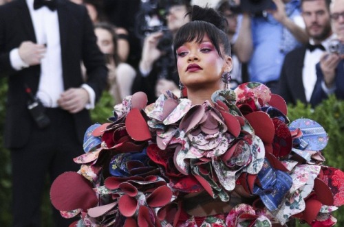 Rihanna on the Red Carpet wearing Comme des Garçons at the Costume Institute Gala at the Metropolita