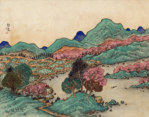 huariqueje:Landscape(hanging scrolldetail)   -   Fukuda Kodojin Japanese,  1865-