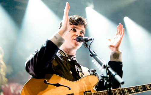 fullmetalparka:Chris Tomson, Ezra Koenig, and Rostam Bamtanglij at Virgin Mobile Freefest 2013 in Ma