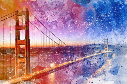 Golden Dawn Bridge - Vibrant Acrylic Infusion by Free HDR &amp; Photomanipulations - www.freestock.c